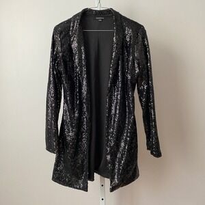 HAODUOYI sz M Black Sequin Open Front Blazer Jacket Whimsigoth‎ Dark Romantic